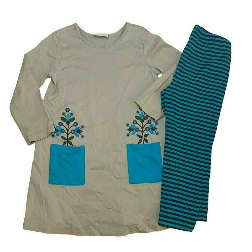 Hanna Andersson 100% Cotton Blue/Gray Dress/Leggings Set 100